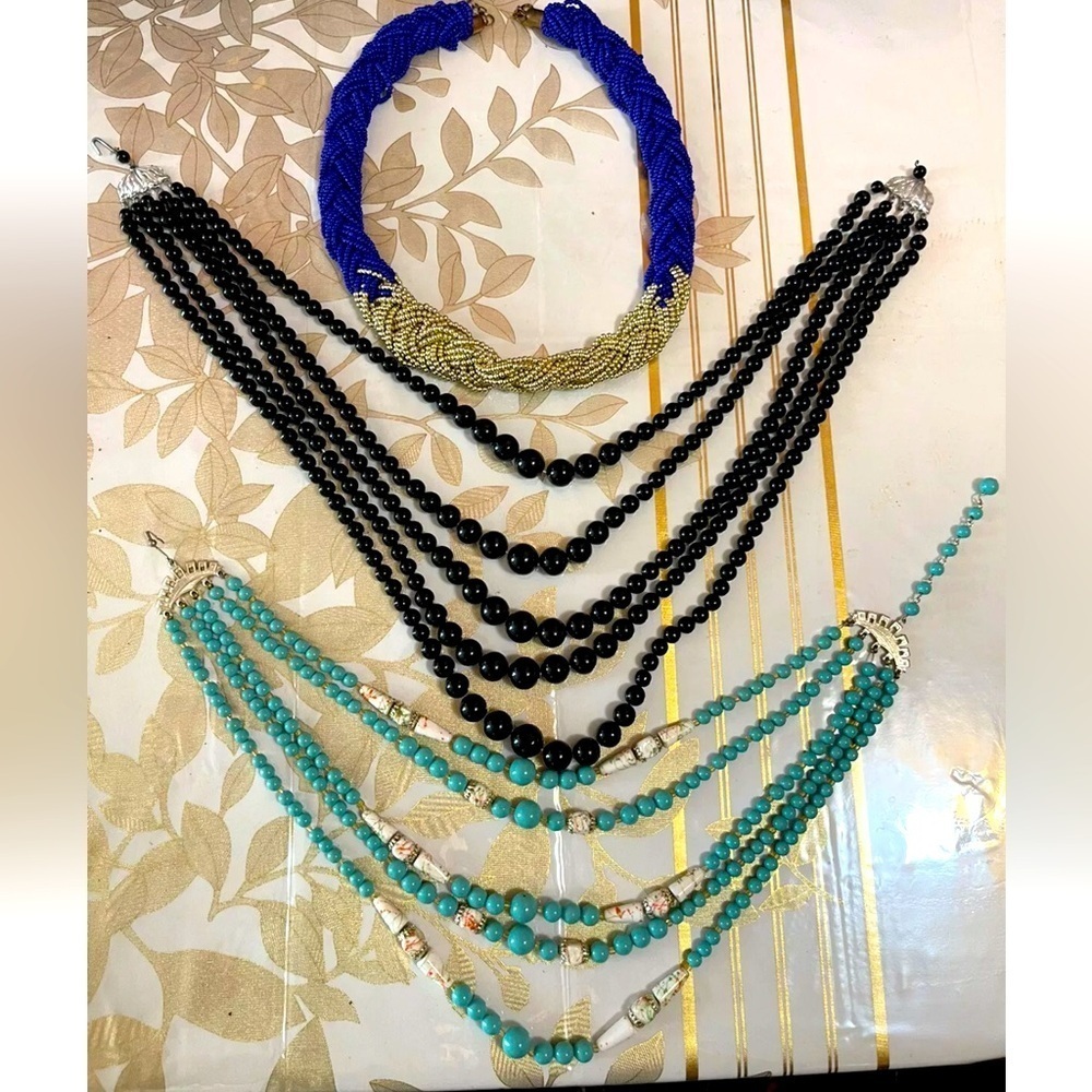 Lot Of 3 beads twist Rope Chain Collar Necklaces Fashion Jewelry